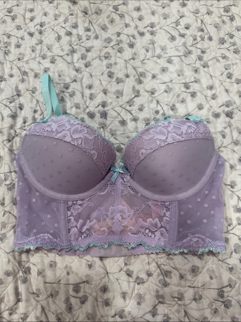 Victoria's Secret Lavender Lace Longline Bustier with Mint Straps